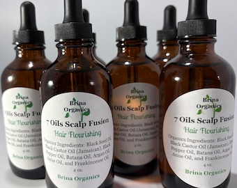 Aceite de masaje capilar 7 Oils Fusion, para un cabello radiante, en frascos de vidrio tintado, Brina Organics