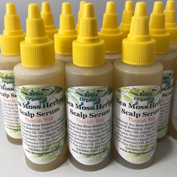 Caribbean Sea Moss Herbal Scalp Serum 2 oz. - 8 oz., Jamaican Black Castor Oil, Rosemary, Neem, Clove, Horsetail Herb, BESTSELLER