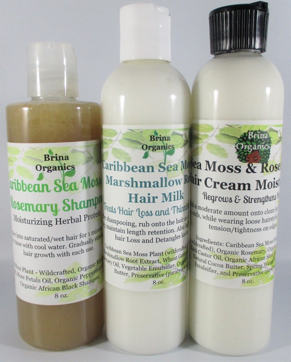 Sea Moss Hair Care Bundle for Afro-textured Hair, 3 Step Natural Hair Products,  Herbal Growth, Brina Organics