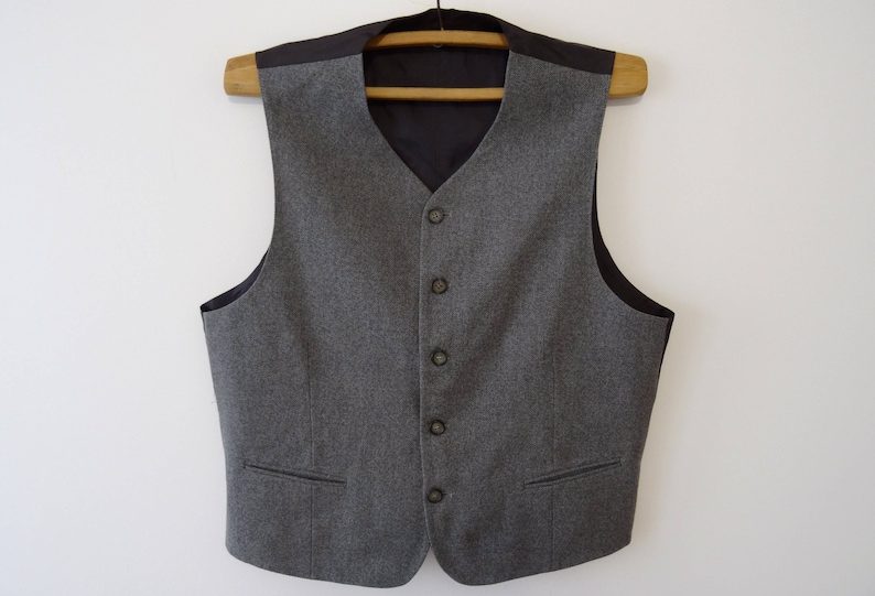 Vintage Gray Vest Mens Formal Fitted Edwardian XL Waistcoat Baroque Steampunk Wedding Outfit Classic Traditional Gift to Dad 320