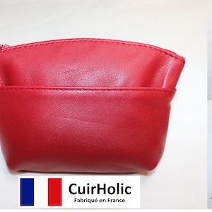 Bolsa de maquillaje de cuero de cordero genuino S