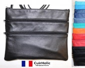 Leather women bag purse shoulder bag clutch made France, size M, shoulder, lamb, handmade, Vintage, timeless, quot Sam quot