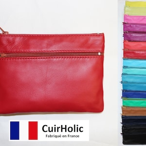 Pouch - Cuir d'Agneau Véritable - Large - Fabriqué en France - Femme