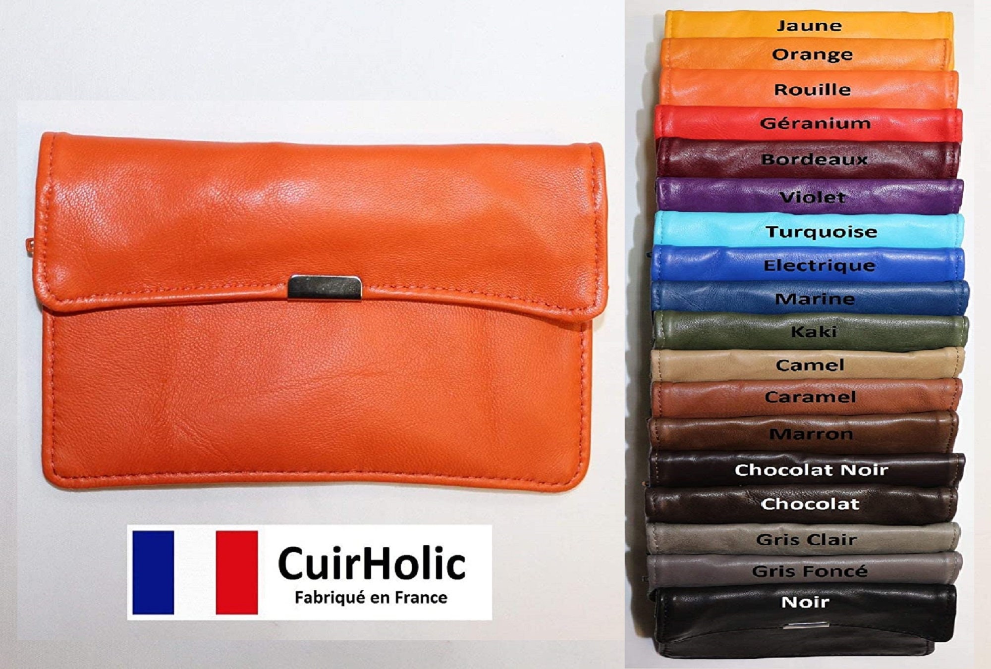 Portefeuille femme en cuir jaune,rouge ou orange - Fabrication France