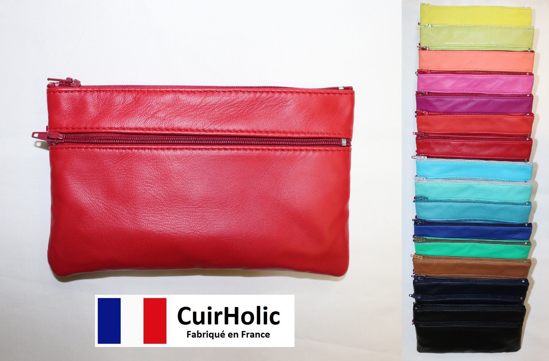 Pouch - Genuine Lamb Leather - XL - Made of France - Women