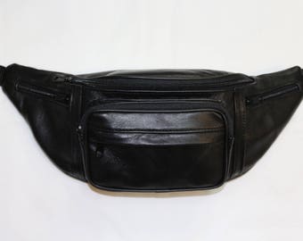 Watson Genuine Lambskin Leather Men's Belt Bag XL Black