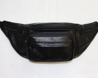 Watson Banana Pouch in Genuine Lamb Leather for Men XL Black