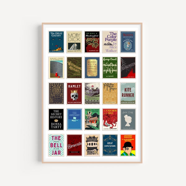 Classic Literature Print | Classic Book Covers | Library Poster | Postage Stamp Classics | Wobbly Books