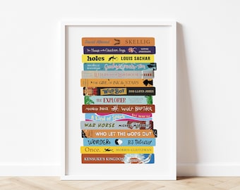 Children's Book Stack Print | Classroom Poster | Teachers Gift | Book Poster | Library Decor | Class Reader Poster | Gifts for Teachers