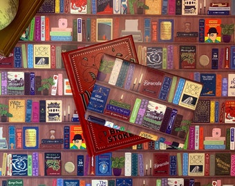 Classic Books Gift Wrap | Bookish Bookshelf Wrapping Paper | 660mm x 480mm | Austen, Bronte, Dickens, Shakespeare, Tolkien, etc.