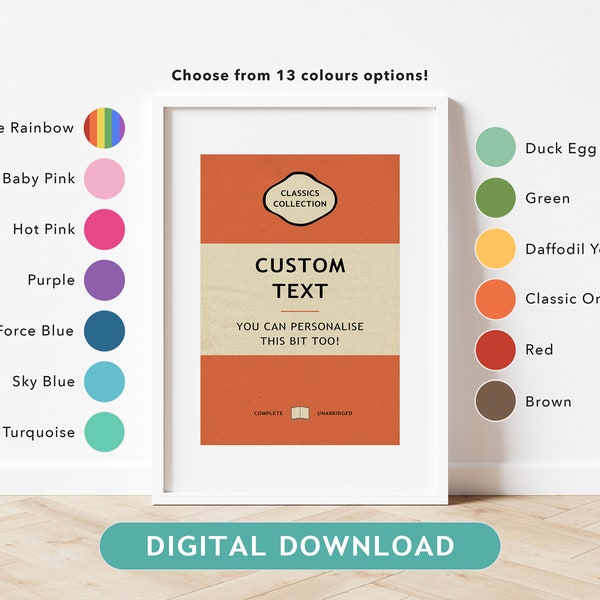 DIGITAL DOWNLOAD | Custom Penguin Books Poster | Personalized Print with Custom Text and Colour | Classic Books | Library Poster