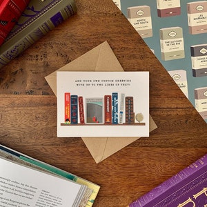 Dystopische literatuur boekenplank kaart | Aangepaste gepersonaliseerde tekst | Verjaardagskaart | Leesgrage wenskaart | Orwell, Handmaid's Tale en meer