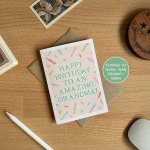 Feliz cumpleaños a una increíble tarjeta de abuela / Tarjeta de cumpleaños de confeti y velas / Tarjeta de cumpleaños de la abuela / Abuela, Abuela, Nana, Tarjeta Nan