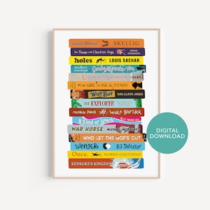 IMPRESSION NUMÉRIQUE | Impression numérique de pile de livres pour enfants | Affiche de classe | Cadeaux pour les enseignants | Affiche de livre | Décor de bibliothèque | Téléchargement numérique