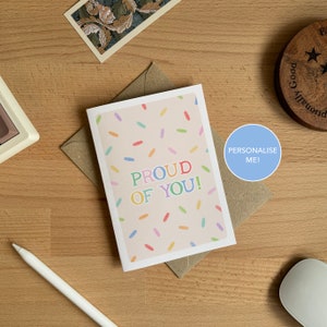 Carte Fier de vous | de célébration de confettis | Nouvel emploi, réussite à vos examens, carte de coming out | Carte de voeux A6 | Carte de voeux personnalisée
