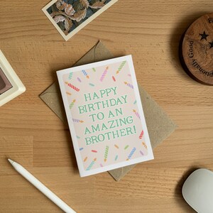 Alles Gute zum Geburtstag einer erstaunlichen Bruderkarte | Konfetti und Kerzen Geburtstagskarte | Bruder Geburtstagskarte | A6 Grußkarte