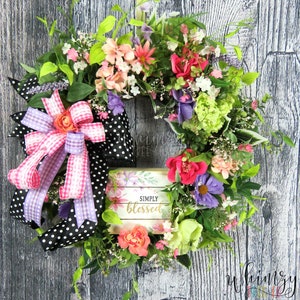 Wreath for Front Door / Wreaths for Spring  / Year Round Wreath / Mother&#39;s Day Gift / Country Wreath / Floral Wreath / Summer Wreath