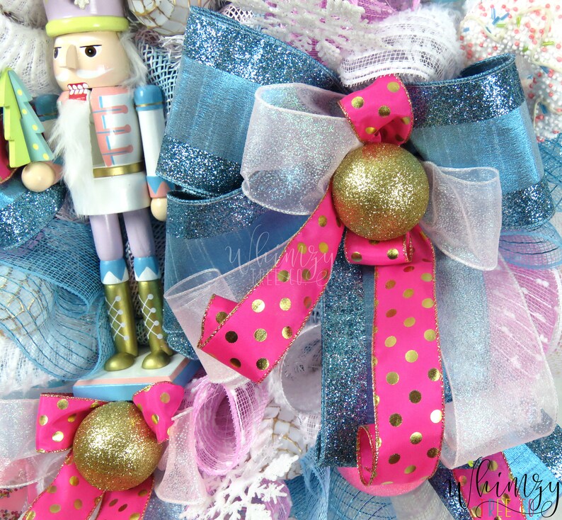 Christmas Wreath front door-Nutcracker Wreath-Candy Wreath-Holiday Wreath-Pink Christmas Wreath-Nutcracker Decor-Holiday Decor-Blue Christma