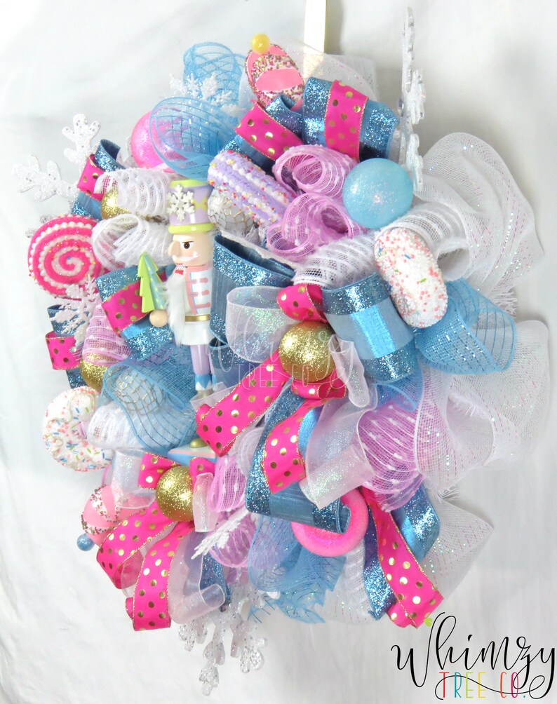 Christmas Wreath front door-Nutcracker Wreath-Candy Wreath-Holiday Wreath-Pink Christmas Wreath-Nutcracker Decor-Holiday Decor-Blue Christma
