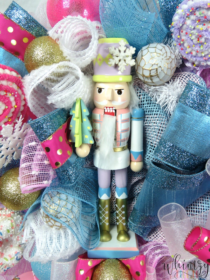 Christmas Wreath front door-Nutcracker Wreath-Candy Wreath-Holiday Wreath-Pink Christmas Wreath-Nutcracker Decor-Holiday Decor-Blue Christma