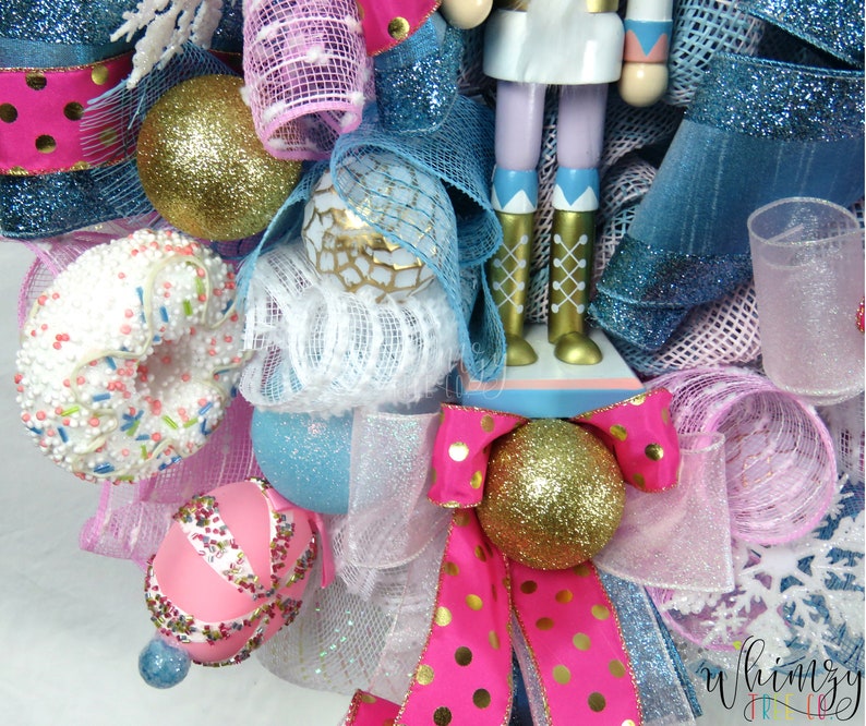 Christmas Wreath front door-Nutcracker Wreath-Candy Wreath-Holiday Wreath-Pink Christmas Wreath-Nutcracker Decor-Holiday Decor-Blue Christma