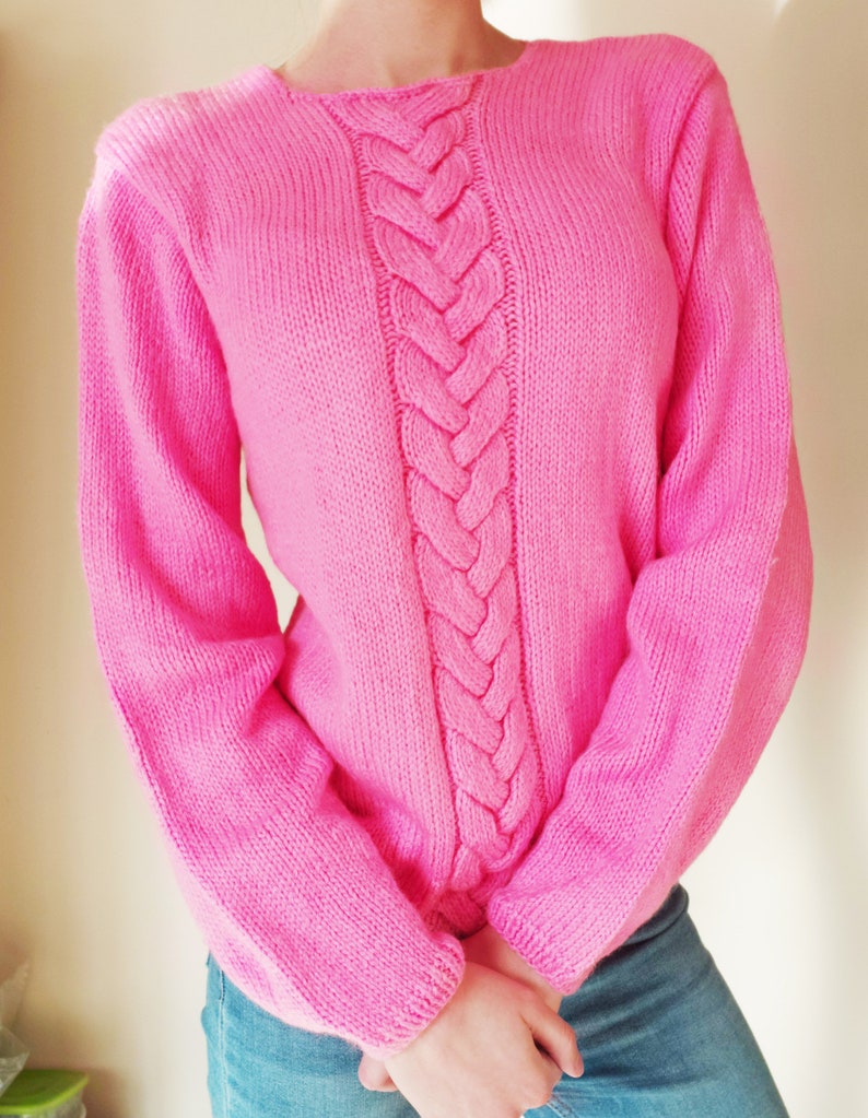 Aran Cable Knitted Hot Pink Sweater Oversized Vintage Vegan - Etsy