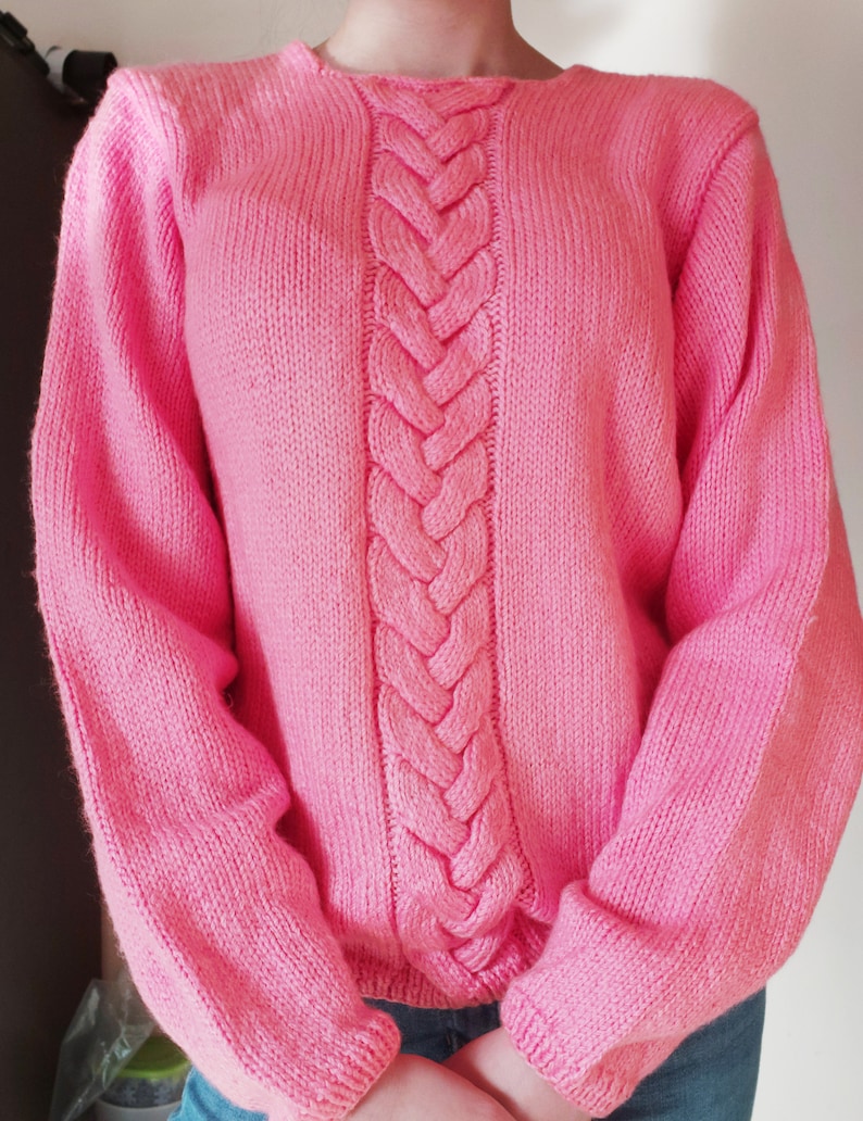 Aran Cable Knitted Hot Pink Sweater Oversized Vintage Vegan - Etsy