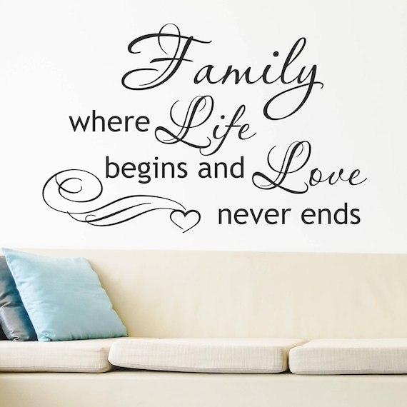 family wall decal family where life begins and love never ends | etsy