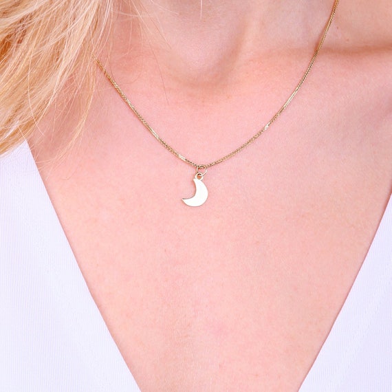 14k Gold Necklace Moon Solid White Image 0