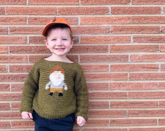 Crochet Sweater for Kids The Mini Gnome Tapestry Crochet Pattern Pullover Sweater Crochet Gnome Graphed Sweater