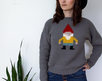 Crochet Pullover, Crochet Sweater pattern: The Gnome Pullover Tapestry/ Intarsia Crochet Pattern PDF