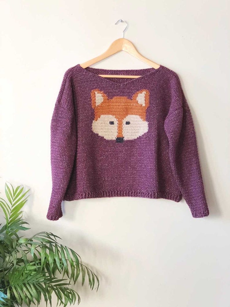 Crochet sweater Pattern The Woodland Fox Animal Tapestry Crochet Pattern Adult Sizes Crochet Pullover for Adults image 4