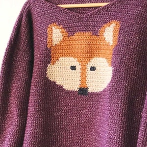 Crochet sweater Pattern The Woodland Fox Animal Tapestry Crochet Pattern Adult Sizes Crochet Pullover for Adults image 2