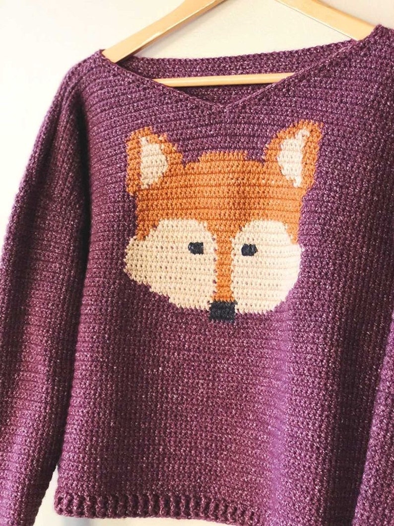 Crochet sweater Pattern The Woodland Fox Animal Tapestry Crochet Pattern Adult Sizes Crochet Pullover for Adults image 2