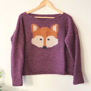 Crochet sweater Pattern The Woodland Fox Animal Tapestry Crochet Pattern Adult Sizes Crochet Pullover for Adults image 1