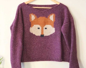 Crochet sweater Pattern The Woodland Fox Animal Tapestry Crochet Pattern Adult Sizes Crochet Pullover for Adults