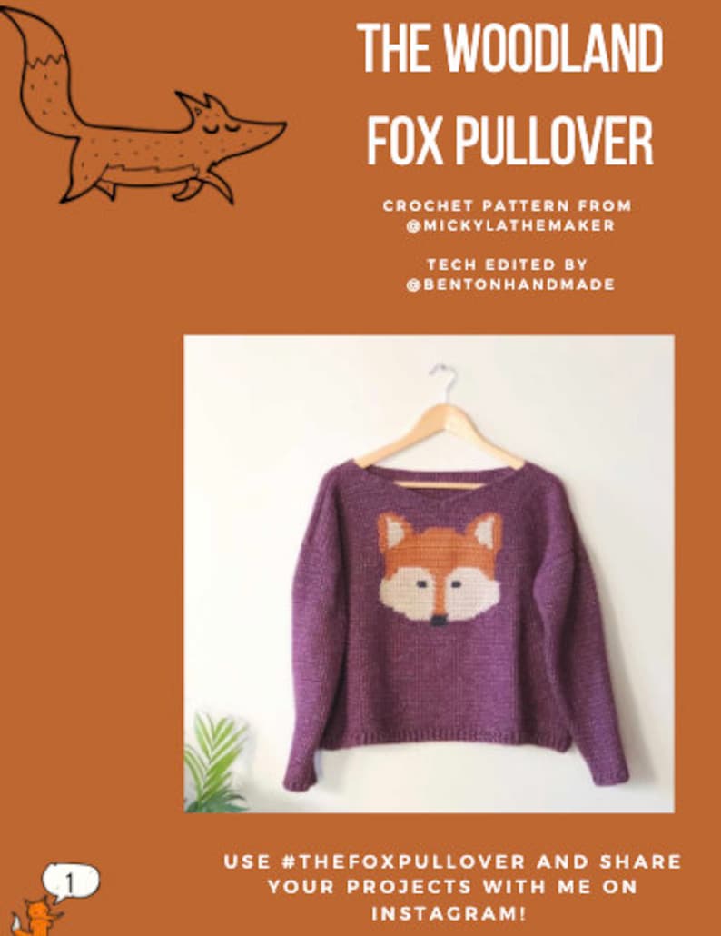 Crochet sweater Pattern The Woodland Fox Animal Tapestry Crochet Pattern Adult Sizes Crochet Pullover for Adults image 3