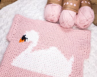 Crochet Pullover Pattern, The Swan Pullover, Tapestry Crochet Pattern, Crochet Tee Shirt Pattern, Crochet Sweater Pattern with Swan