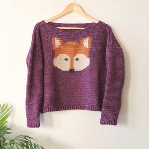 Crochet sweater Pattern The Woodland Fox Animal Tapestry Crochet Pattern Adult Sizes Crochet Pullover for Adults image 5