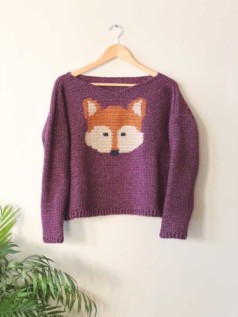 Crochet sweater Pattern The Woodland Fox Animal Tapestry Crochet Pattern Adult Sizes Crochet Pullover for Adults image 5