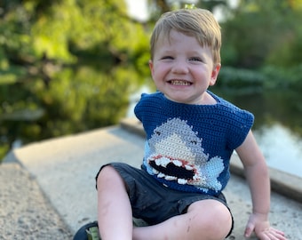 Crochet Baby Shirt Crochet T-Shirt Pattern Baby Shark Pullover Crochet Tapestry Intarsia Woven Crochet Pattern Pullover Tee