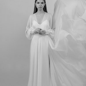 Ava | Simple wedding dress for the bride | Elegant long sleeve wedding dress | Silk Wedding Dress | Boho Wedding Dress | Split slit Bridal