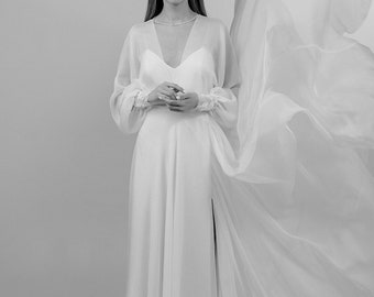 Ava | Simple wedding dress for the bride | Elegant long sleeve wedding dress | Silk Wedding Dress | Boho Wedding Dress | Split slit Bridal