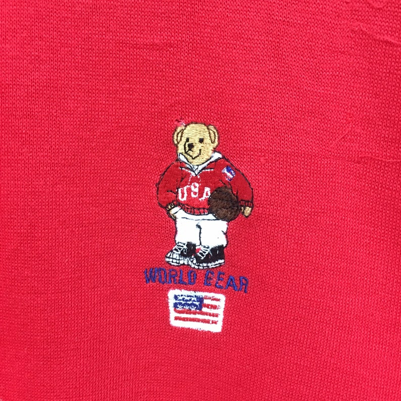 Vintage WORLD BEAR Red Crewneck Sweatshirt Sweater Jumper Polo Bear Basketball