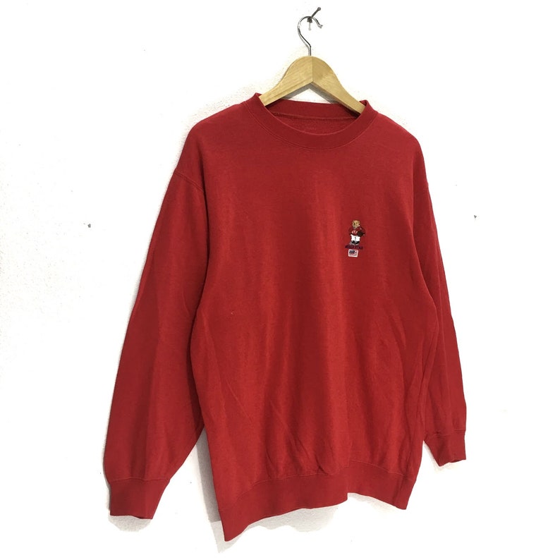 Vintage WORLD BEAR Red Crewneck Sweatshirt Sweater Jumper Polo Bear Basketball