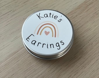 Personalised earring storage trinket tin / jewellery box / swimming / dance/ part bag favour