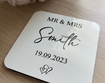 Personalised Mr & Mrs coaster wedding gift wedding keepsake anniversary gift