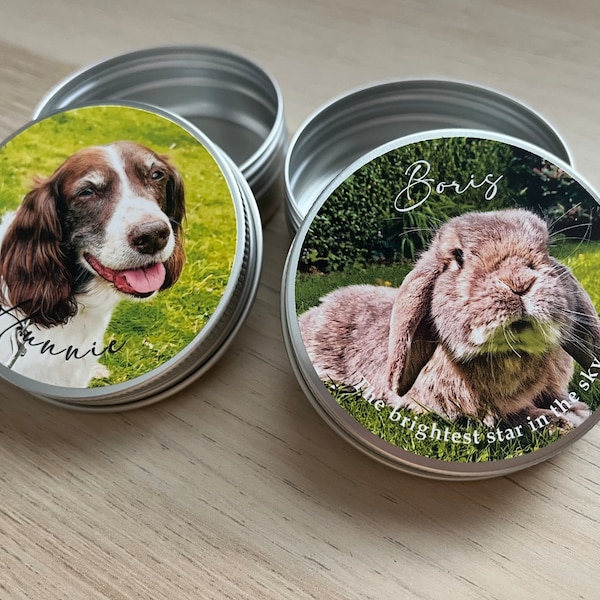 memorial pet tin, pet memory tin, pet ashes urn, pet keepsake, personalised photo keepsake, pet fur cat memorial, Guinea pig, rabbit, horse