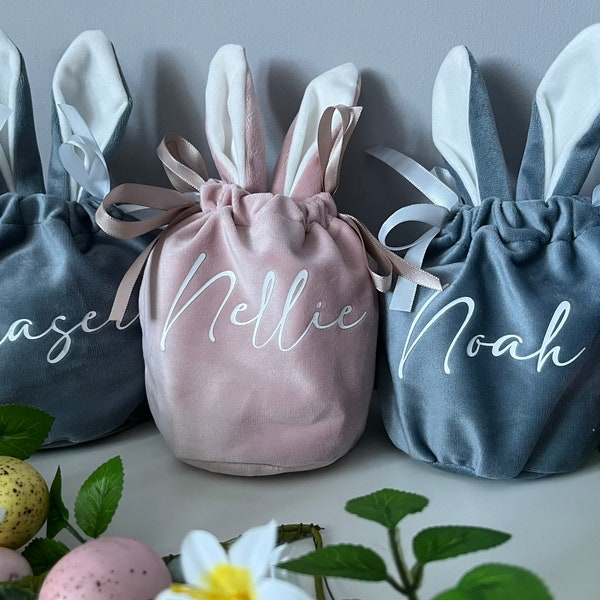 Personalised Easter Bags, Velvet bunny bag, Easter egg gifts, Easter gifts for her, Easter gifts for him, Bunny ears bag
