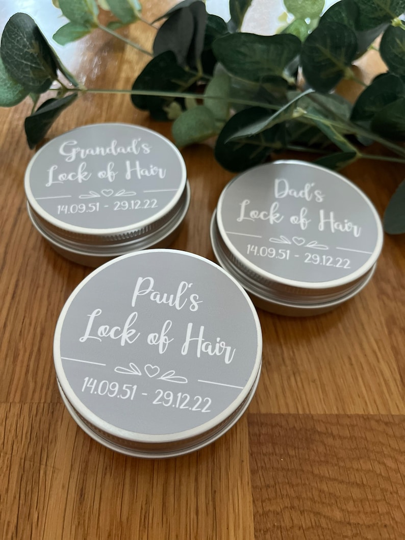 lock of hair keepsake tin Grey